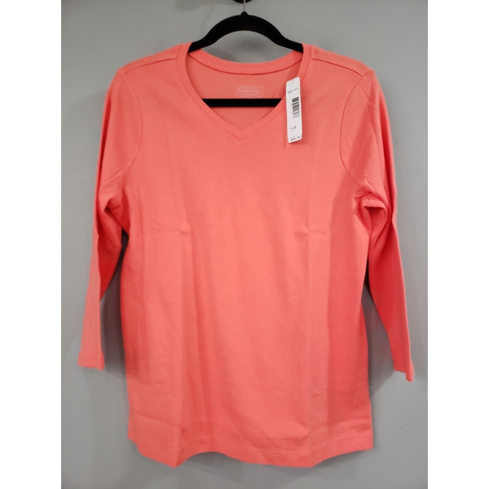 NEW LARGE PETITE Pendleton Women's 100% COTTON 3/4 Sleeve Classic SOLID Shirt